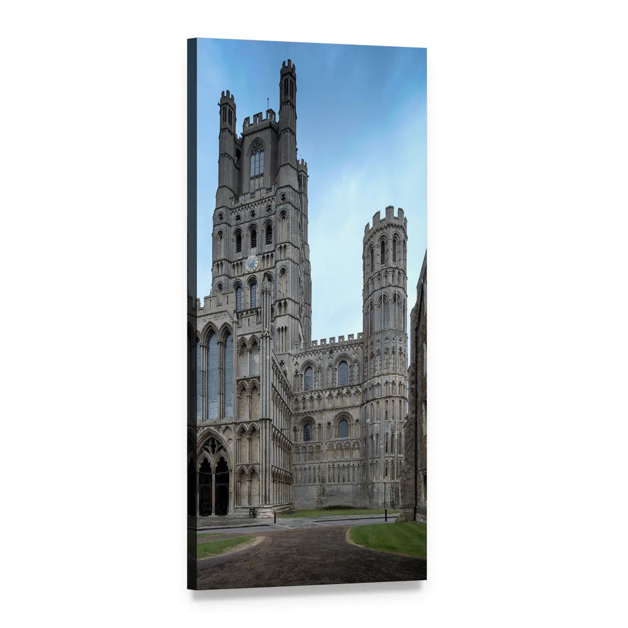 Ely Cathedral Gothic Towers Vertical Canvas Wall Art, 1 panel 1 Vertical layout gallery wrapped canvas set, angled product view