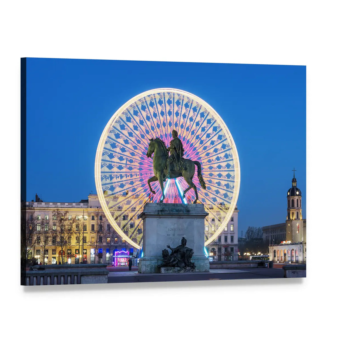 Place Bellecour Statue of King Louis Canvas Wall Art, single panel gallery wrapped canvas, angled product view