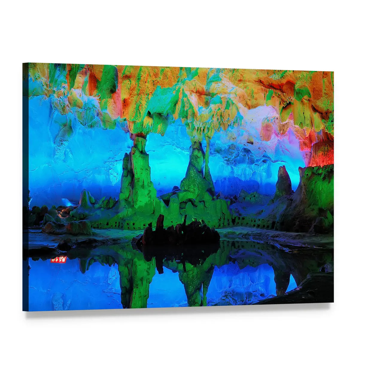 Guilin Limestone Cave with Reflective Pool Canvas Wall Art, single panel gallery wrapped canvas, angled product view