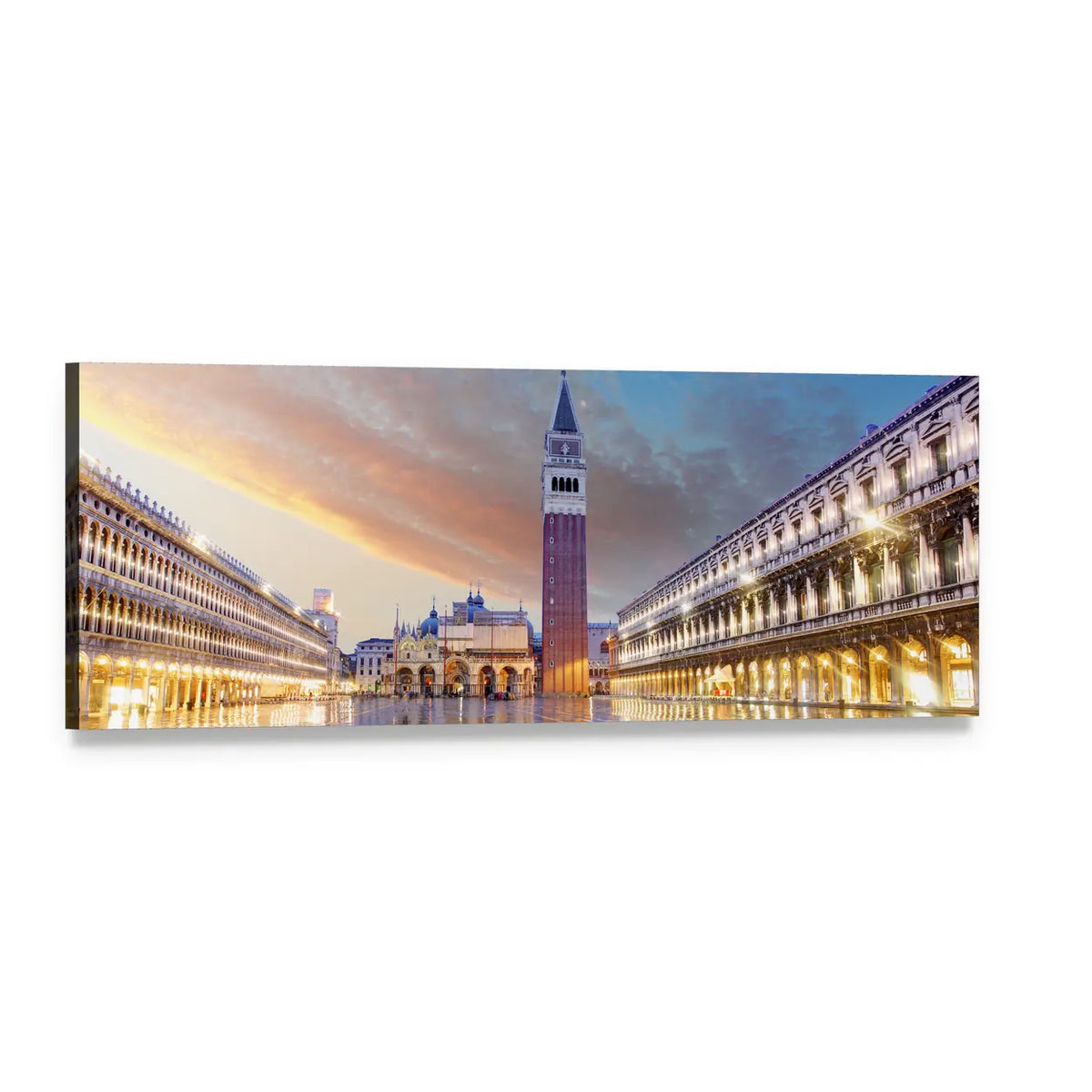 San Marco Square at Dusk, Venice Panoramic Canvas Wall Art, single panel gallery wrapped canvas, angled product view