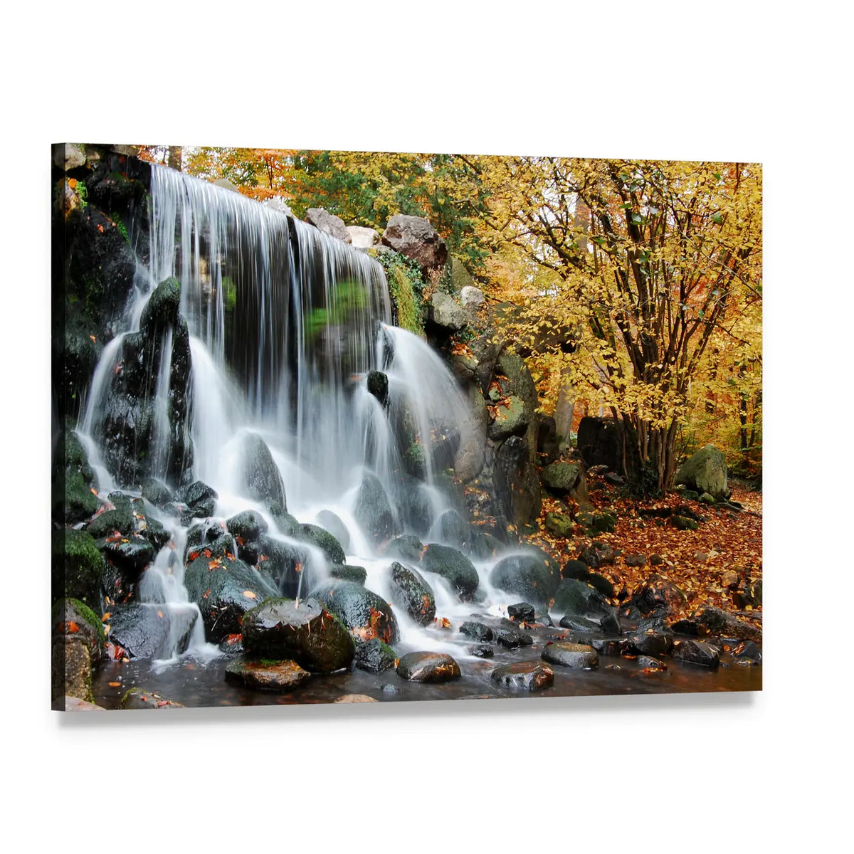 Autumn Waterfall in Sonsbeek Park Arnhem Canvas Wall Art, single panel gallery wrapped canvas, angled product view