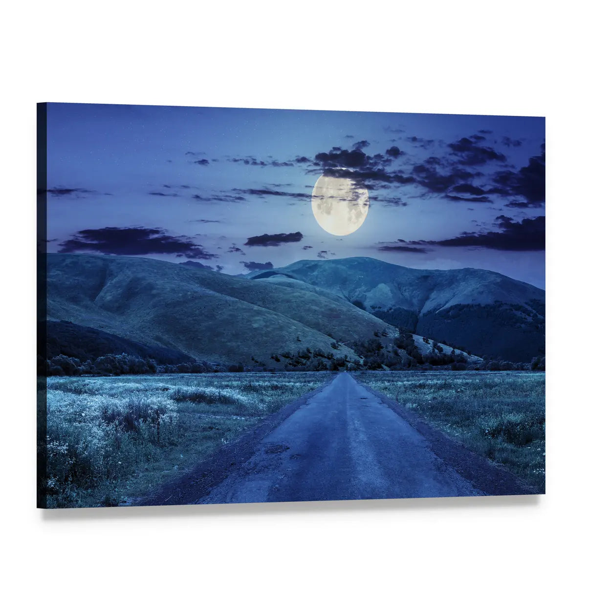 Asphalt Road at Night Canvas Wall Art, single panel gallery wrapped canvas, angled product view