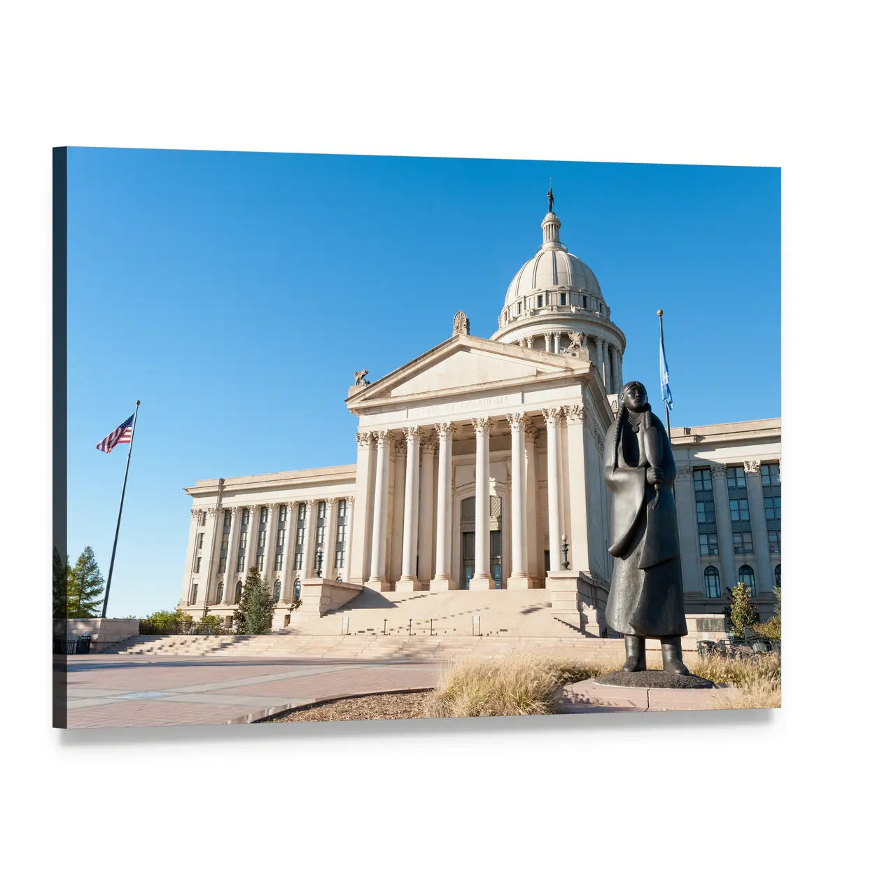 Oklahoma State Capitol with Guardian Statue Canvas Wall Art, single panel gallery wrapped canvas, angled product view