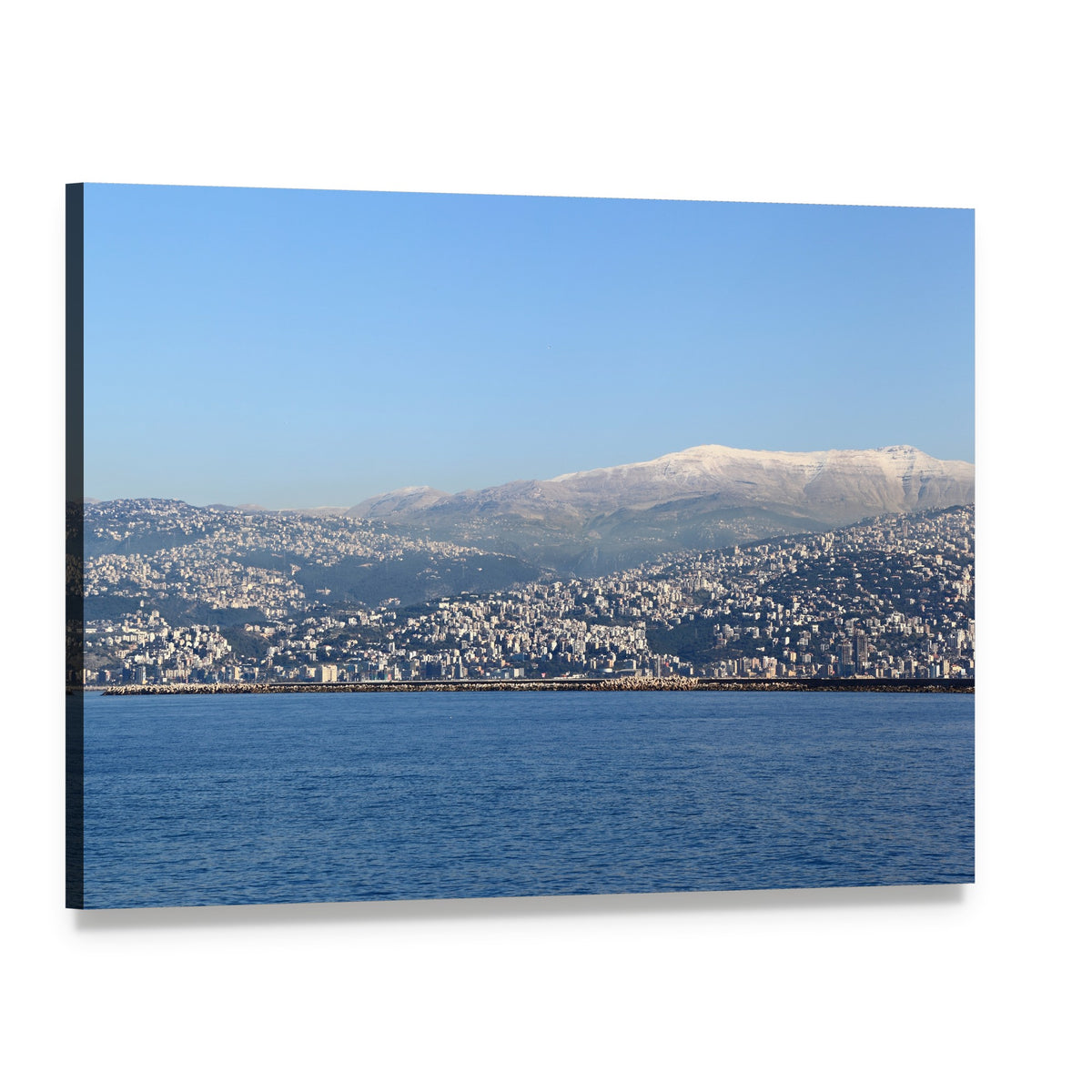 Lebanon Mountains with City and Lake Canvas Wall Art, single panel gallery wrapped canvas, angled product view