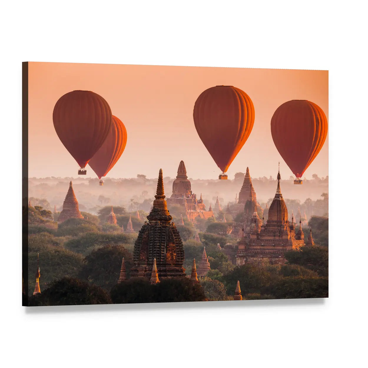 Hot Air Balloons Over Bagan Sunrise Canvas Wall Art, single panel gallery wrapped canvas, angled product view