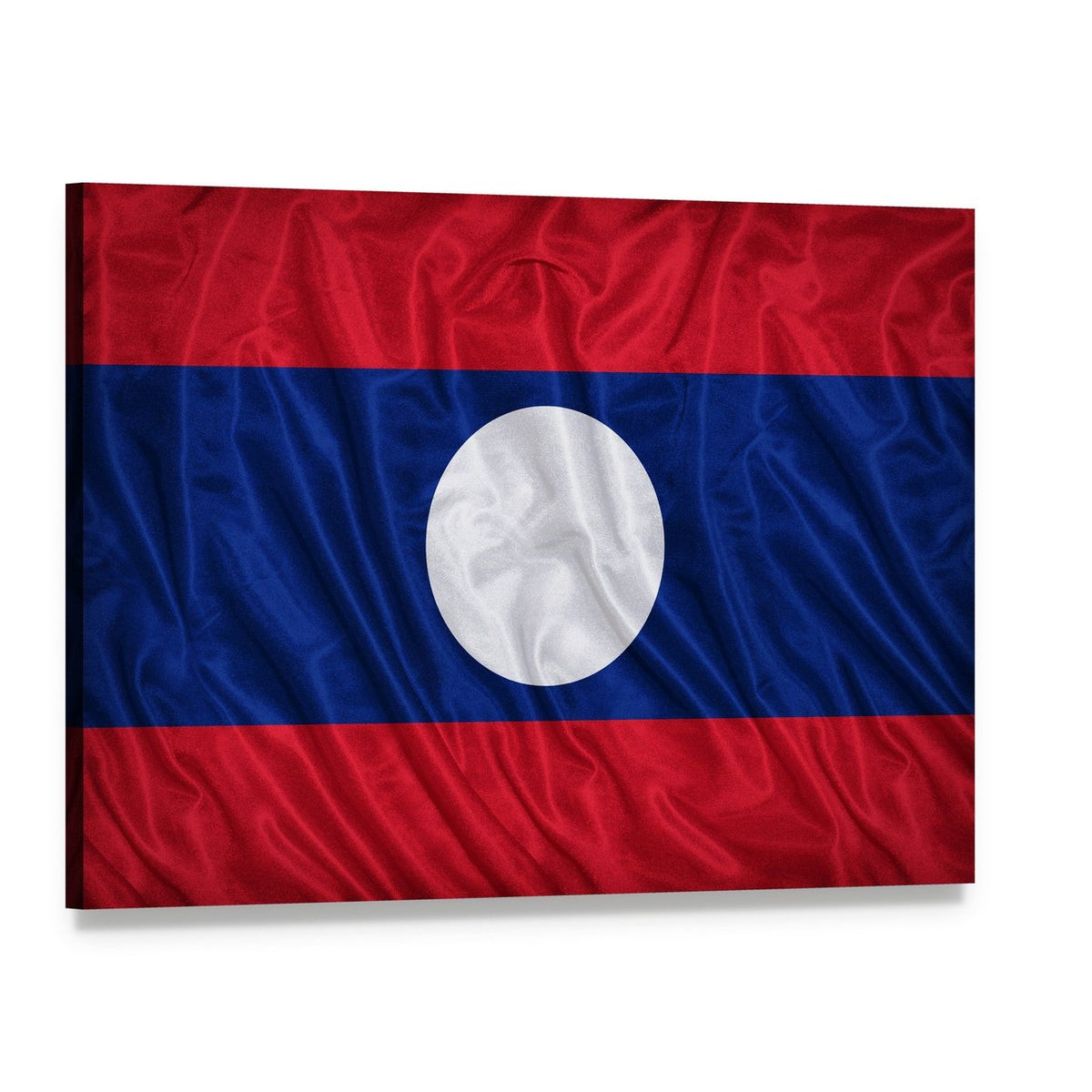Waving Laos Flag Canvas Wall Art, single panel gallery wrapped canvas, angled product view