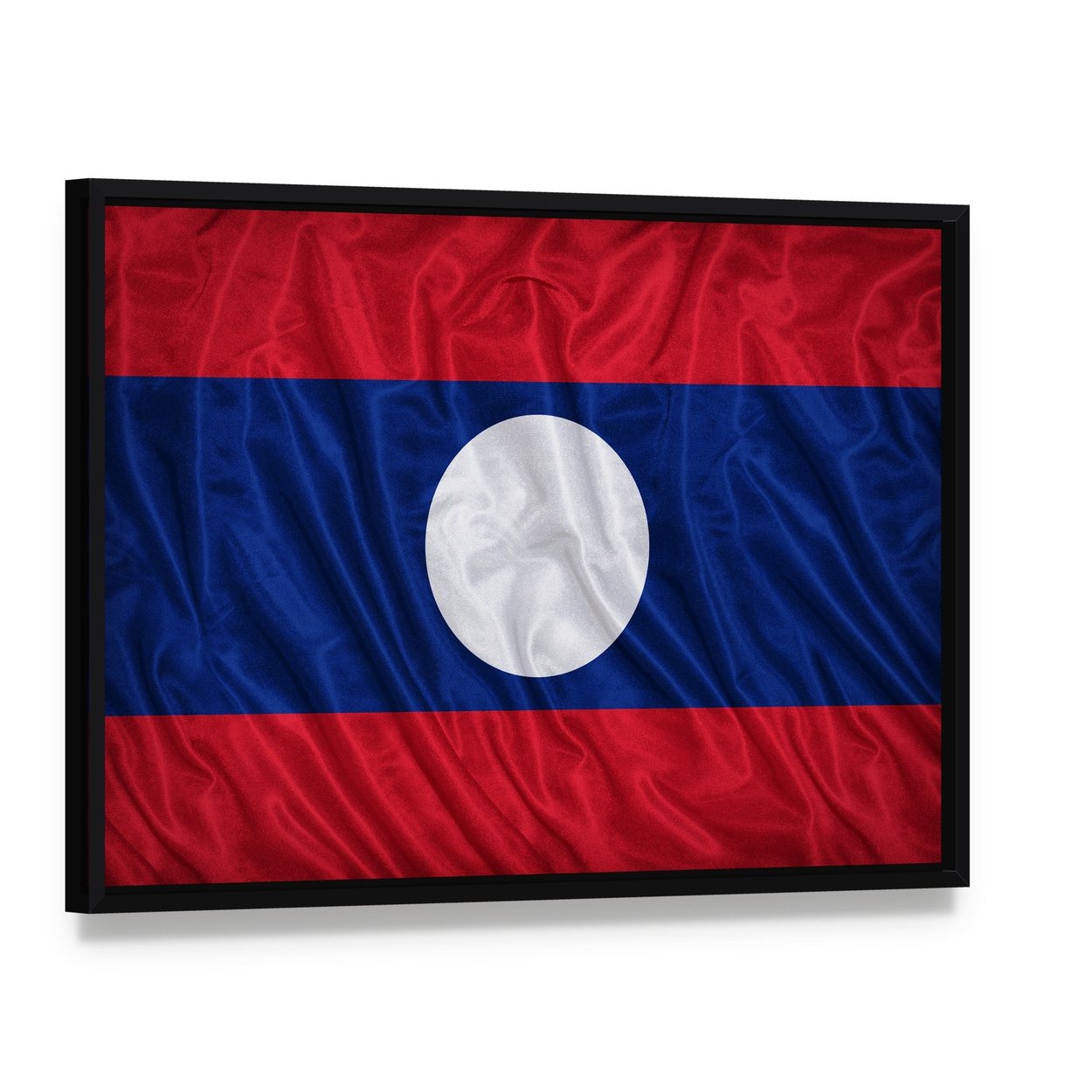 Waving Laos Flag Canvas Wall Art, framed canvas in a black floater frame, angled product view