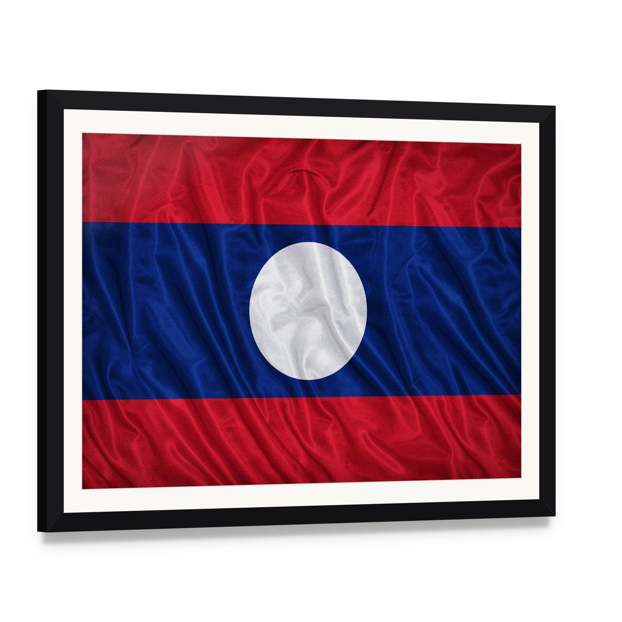 Waving Laos Flag Canvas Wall Art, framed print with white mat and black frame, angled product view