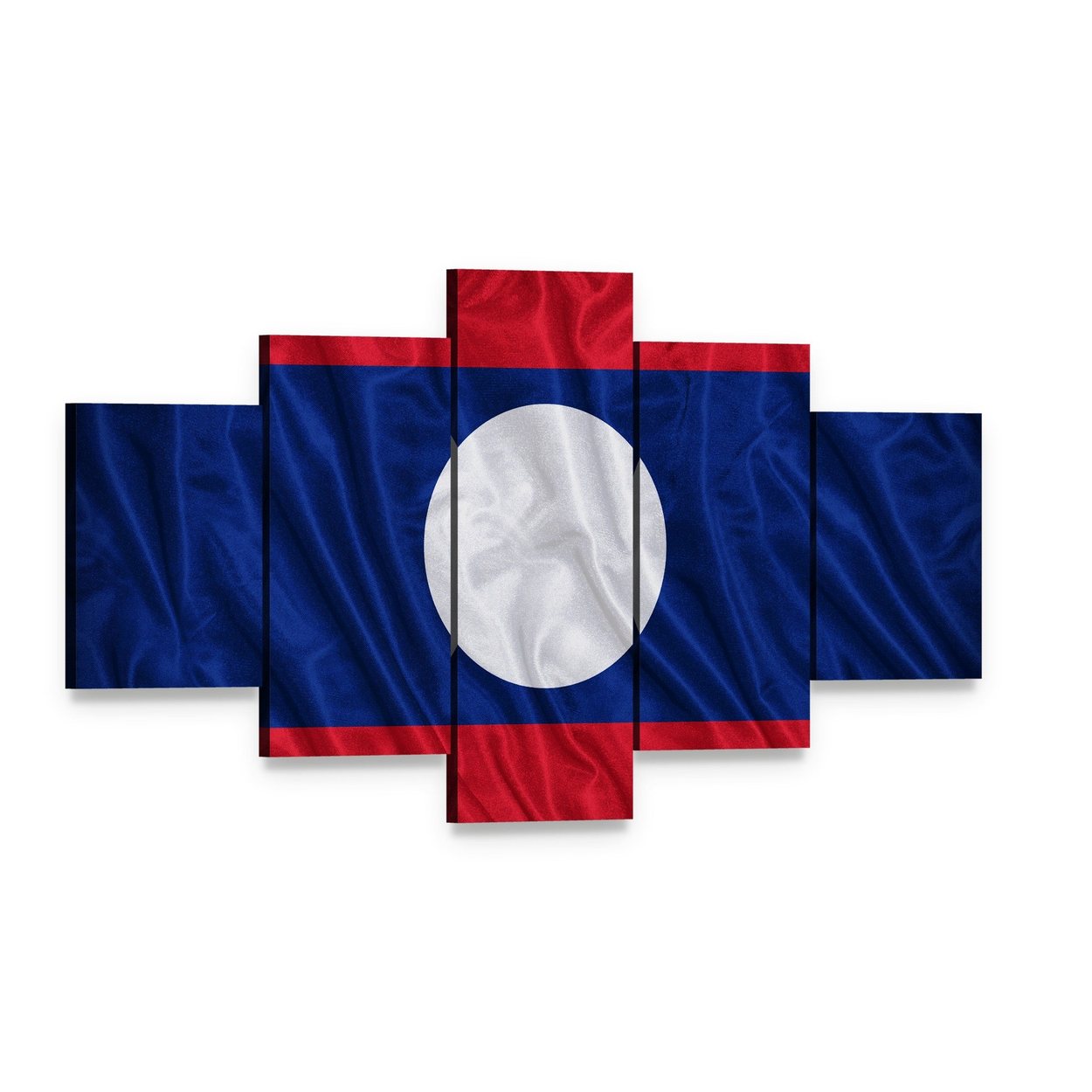Waving Laos Flag Canvas Wall Art, 5 panel 5 Star layout gallery wrapped canvas set, angled product view