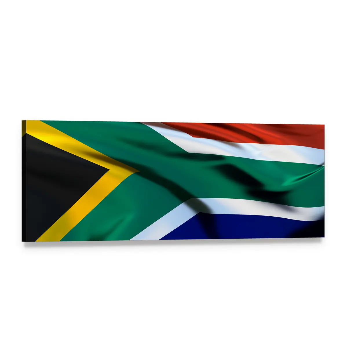 Waving South African Flag Panoramic Canvas Wall Art, single panel gallery wrapped canvas, angled product view