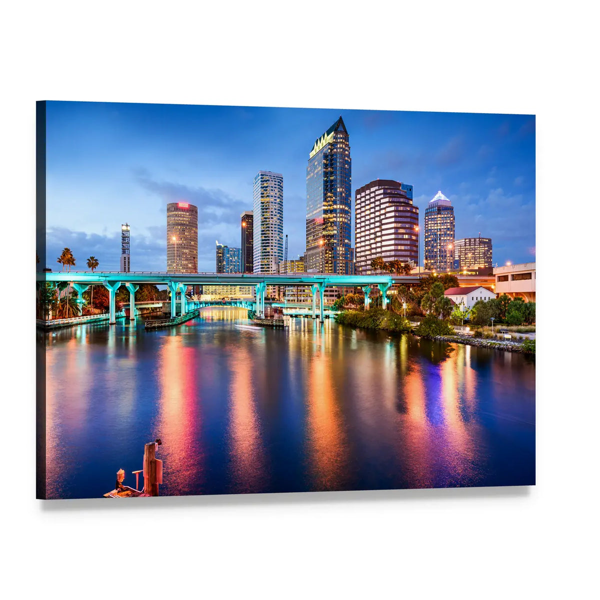Florida Downtown Cityscape at Dusk Canvas Wall Art, single panel gallery wrapped canvas, angled product view