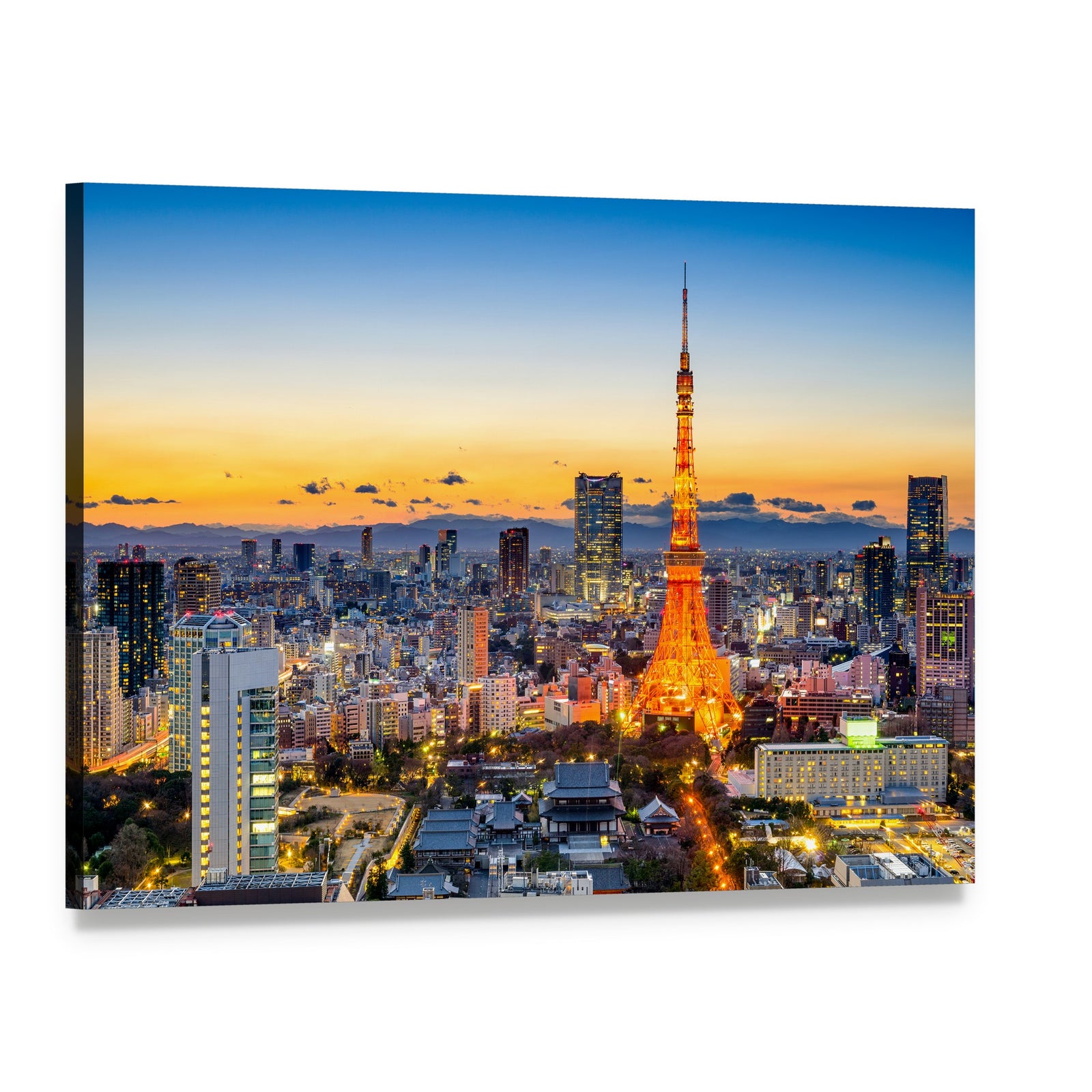 Tokyo Tower at Sunset Canvas Wall Art, single panel gallery wrapped canvas, angled product view