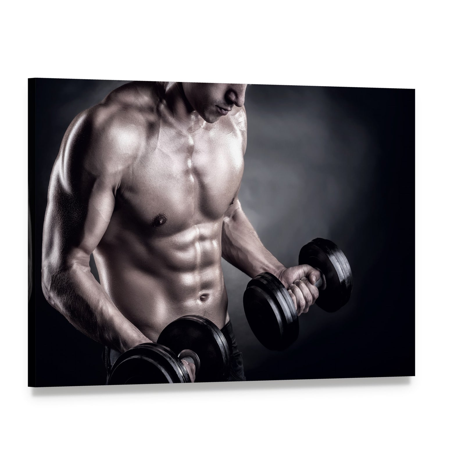 Bodybuilder Lifting Weights Canvas Wall Art, single panel gallery wrapped canvas, angled product view