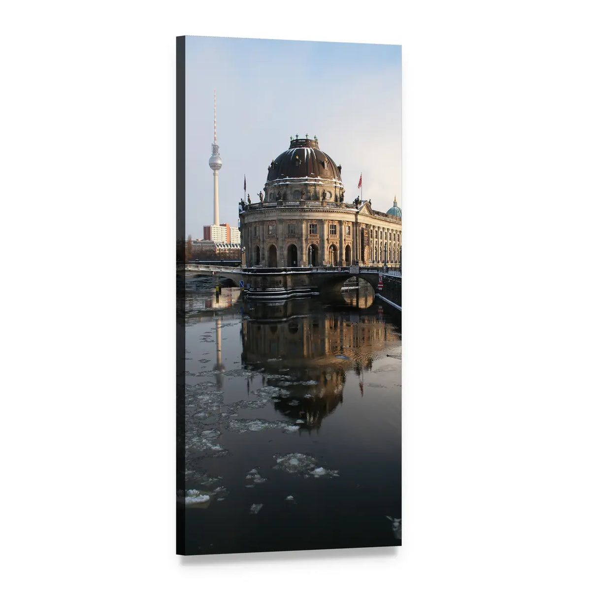 Bode Museum, Berlin in Winter Light Vertical Canvas Wall Art, 1 panel 1 Vertical layout gallery wrapped canvas set, angled product view