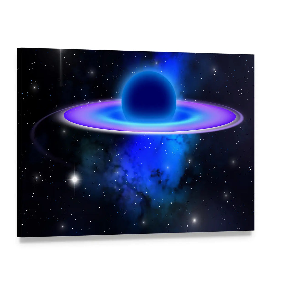Glowing Black Hole Canvas Wall Art, single panel gallery wrapped canvas, angled product view