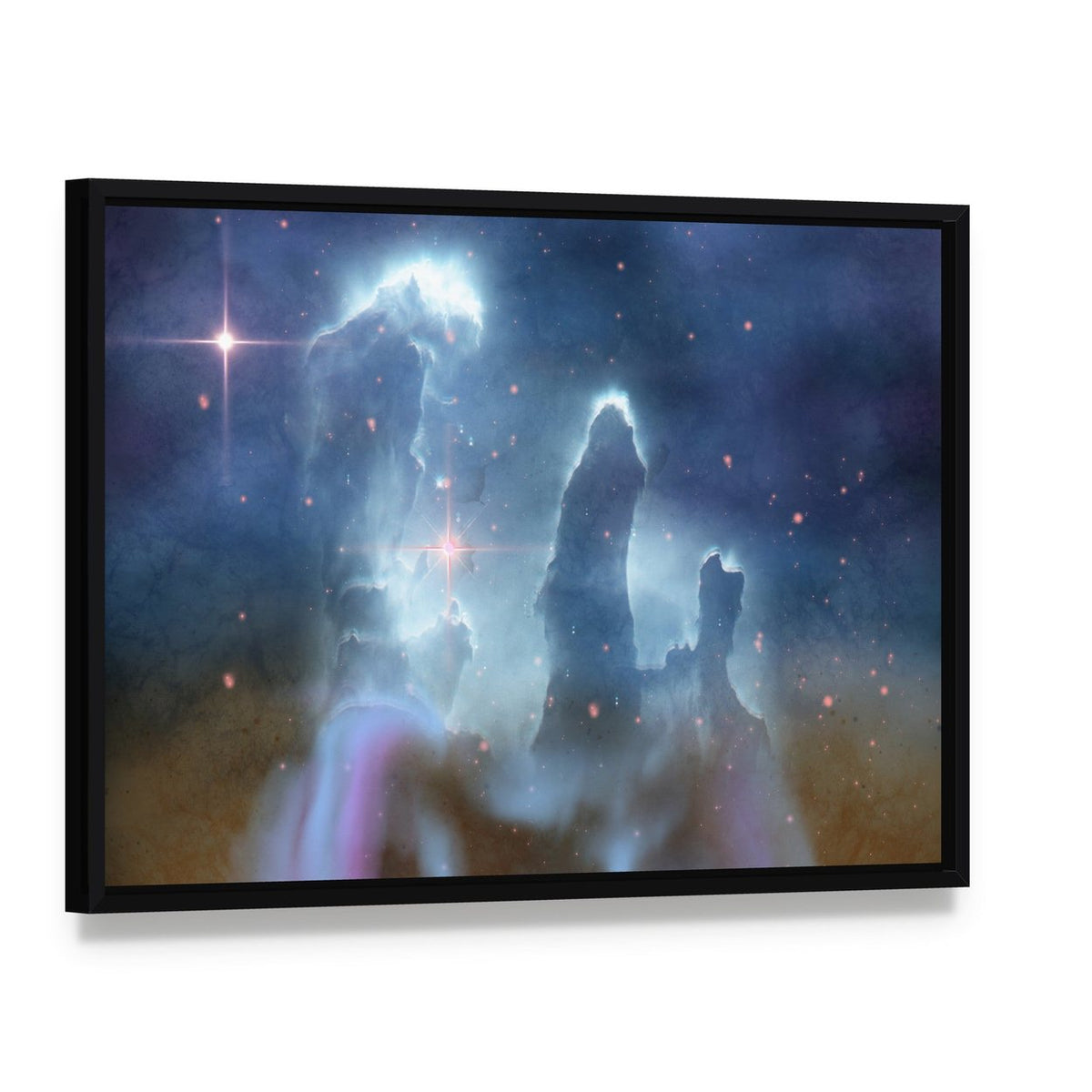 Pillars of Creation Canvas Wall Art, framed canvas in a black floater frame, angled product view