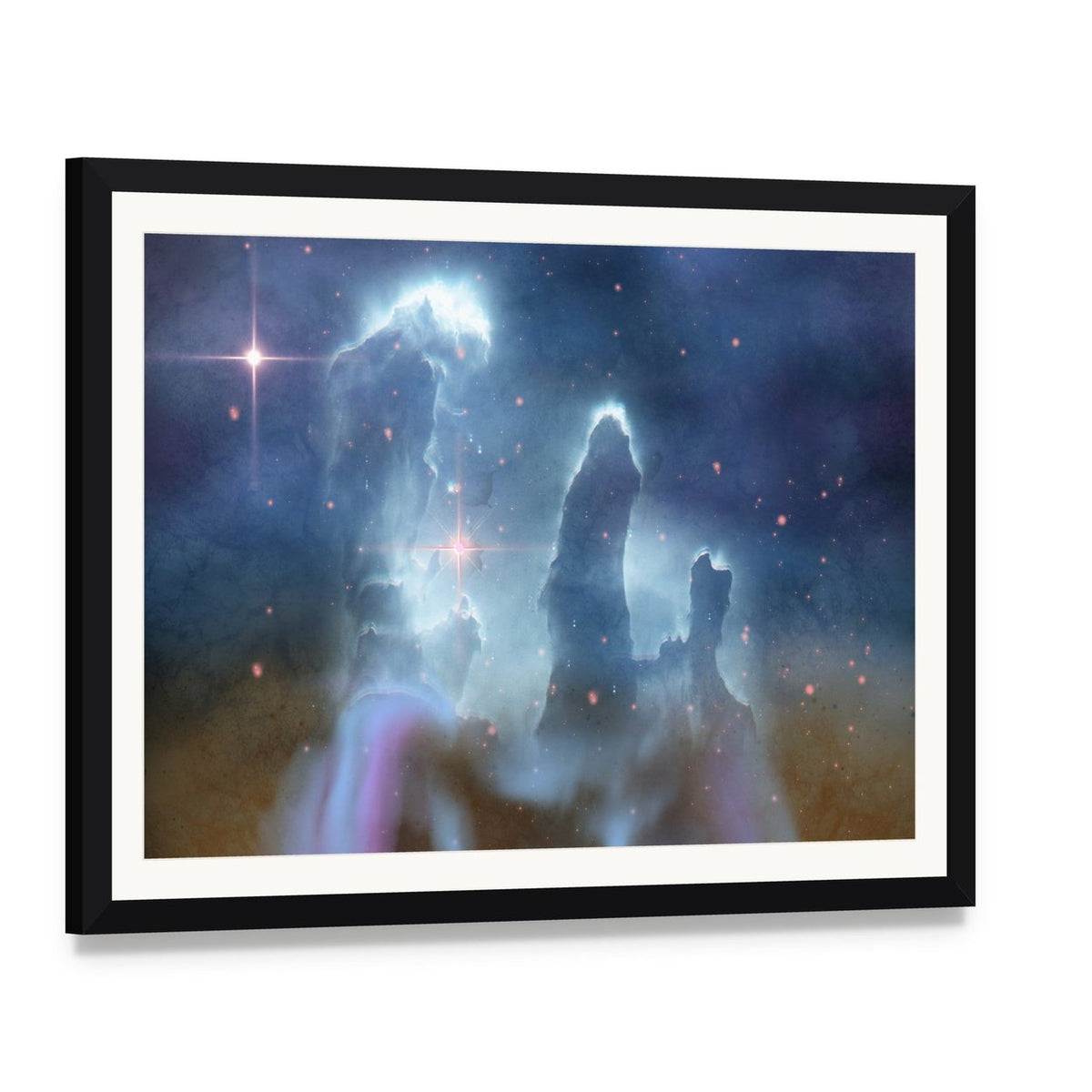 Pillars of Creation Canvas Wall Art, framed print with white mat and black frame, angled product view