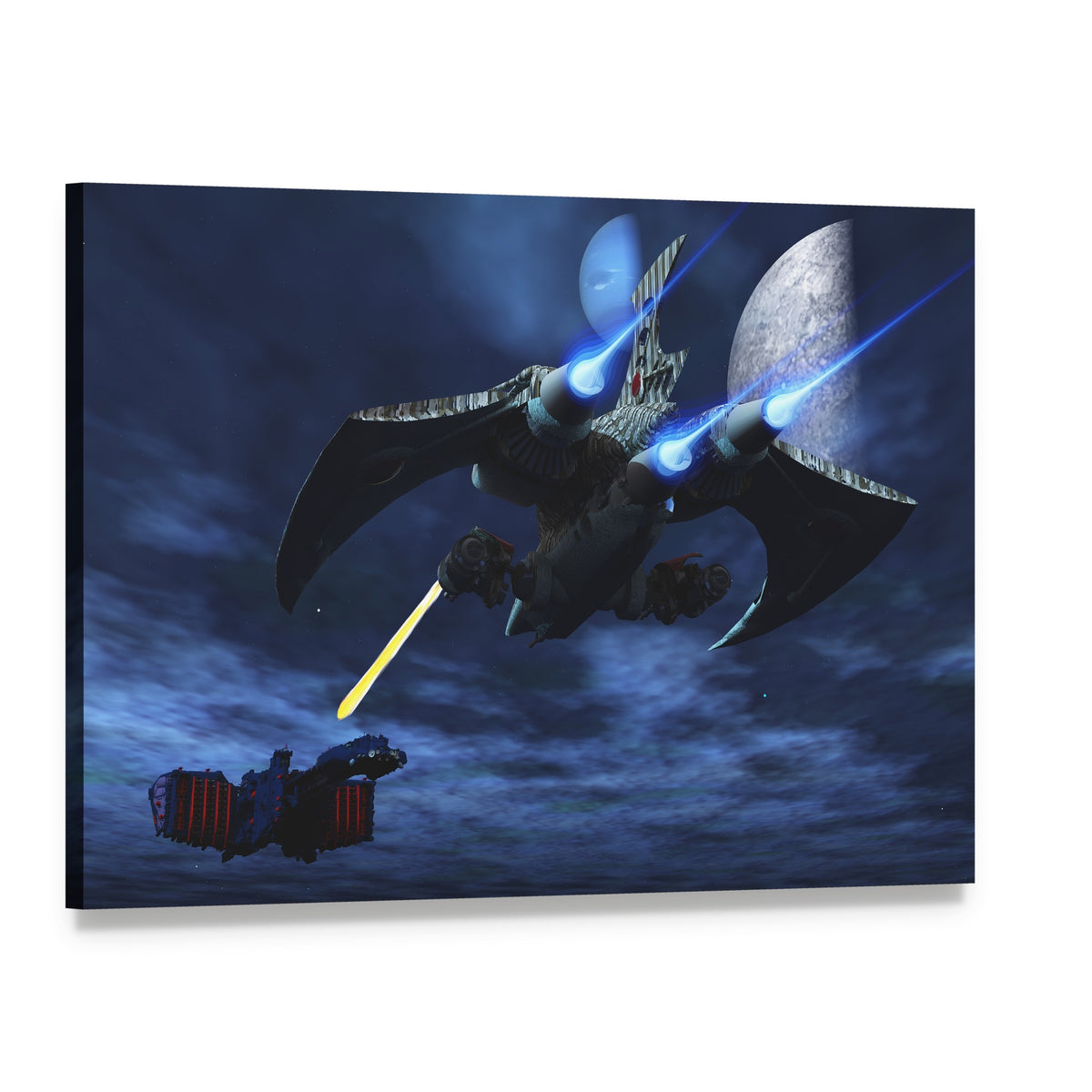 Spaceships Battle in Futuristic Space Canvas Wall Art, single panel gallery wrapped canvas, angled product view