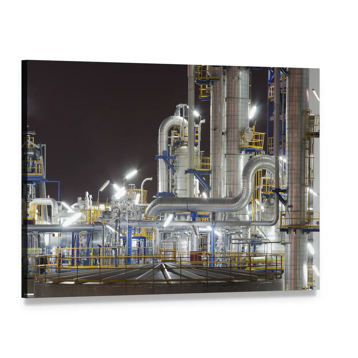 Chemical Industrial Plant at Night Canvas Wall Art, single panel gallery wrapped canvas, angled product view