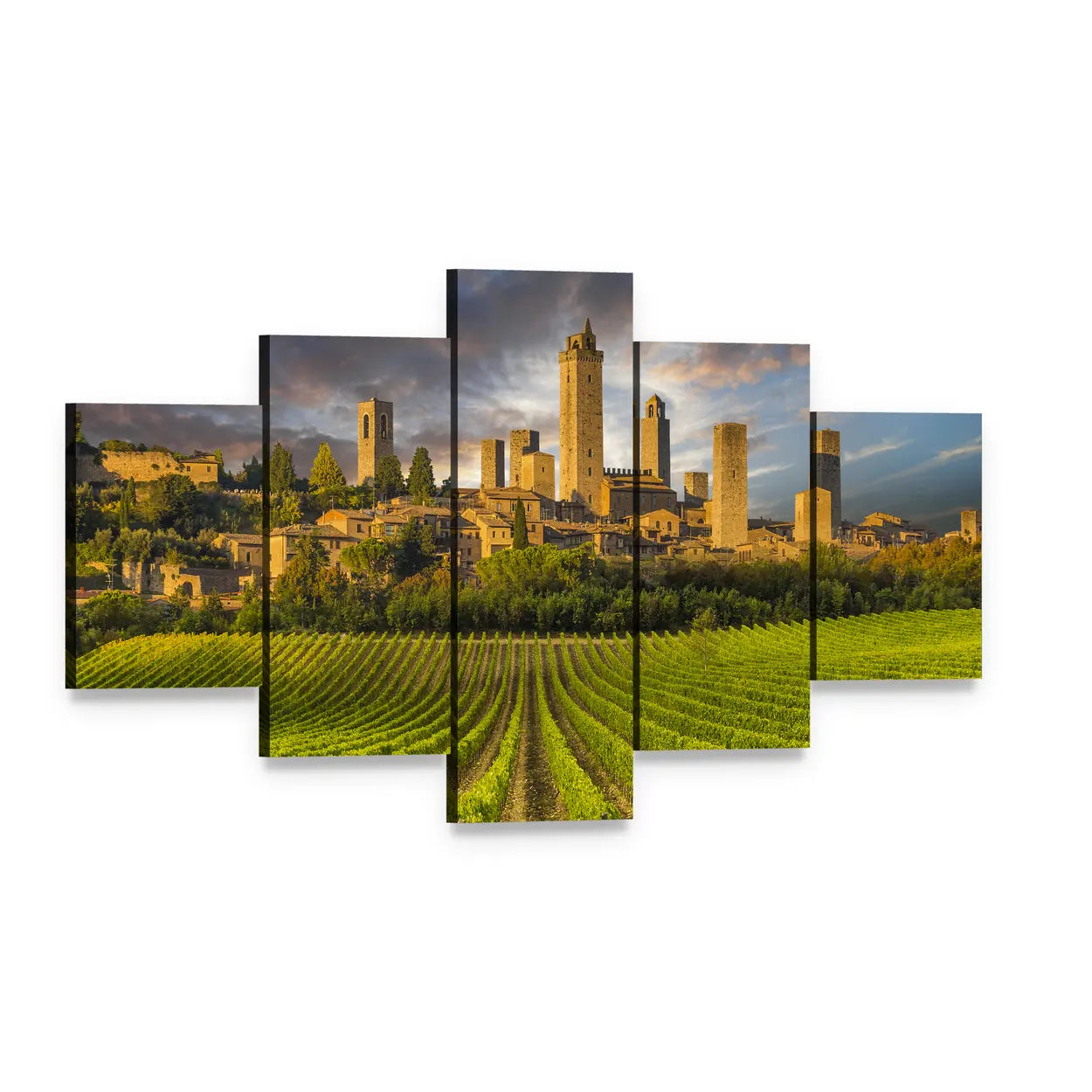 Vineyards of San Gimignano, Tuscany Canvas Wall Art, 5 panel 5 Star layout gallery wrapped canvas set, angled product view