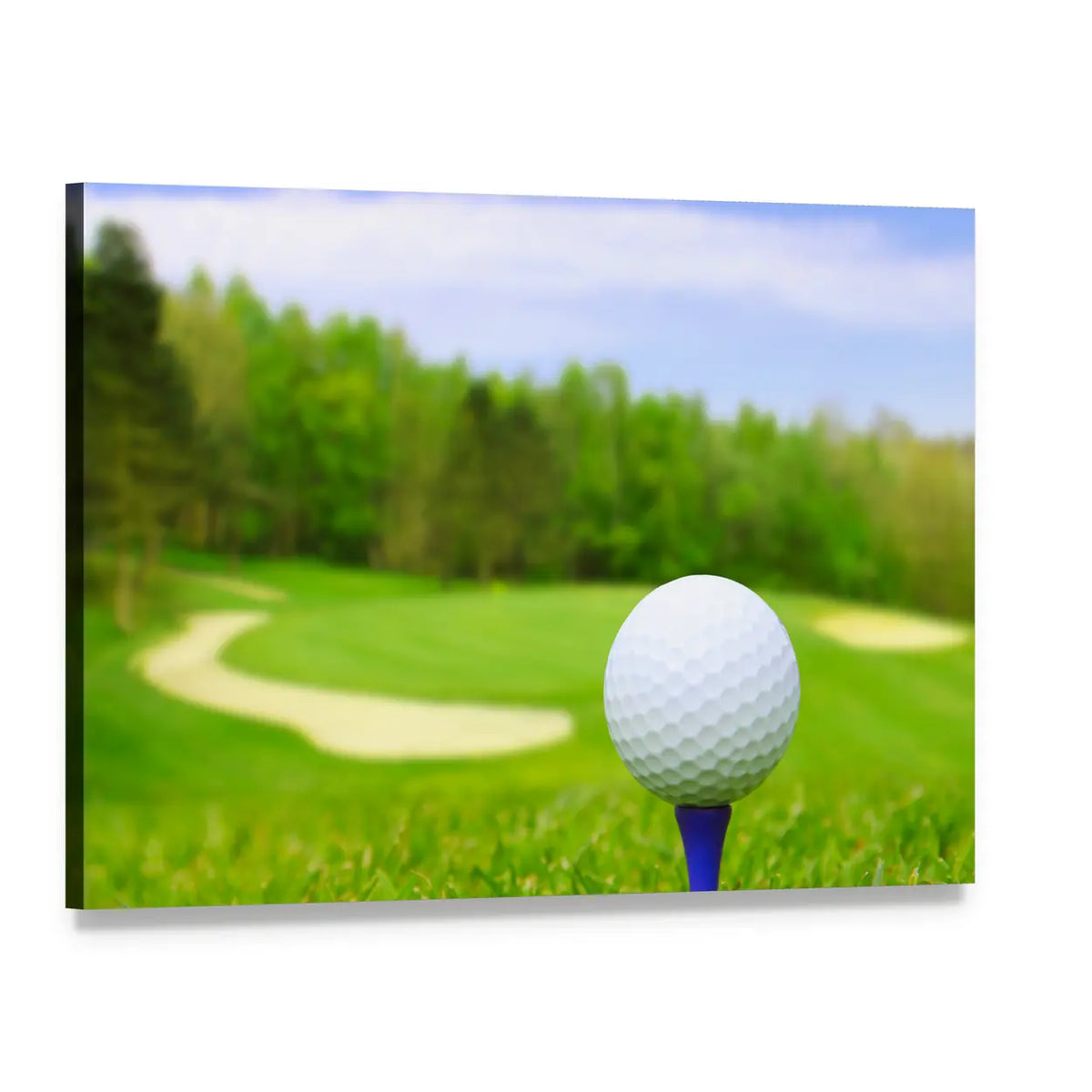 Golf Ball on Course Canvas Wall Art, single panel gallery wrapped canvas, angled product view