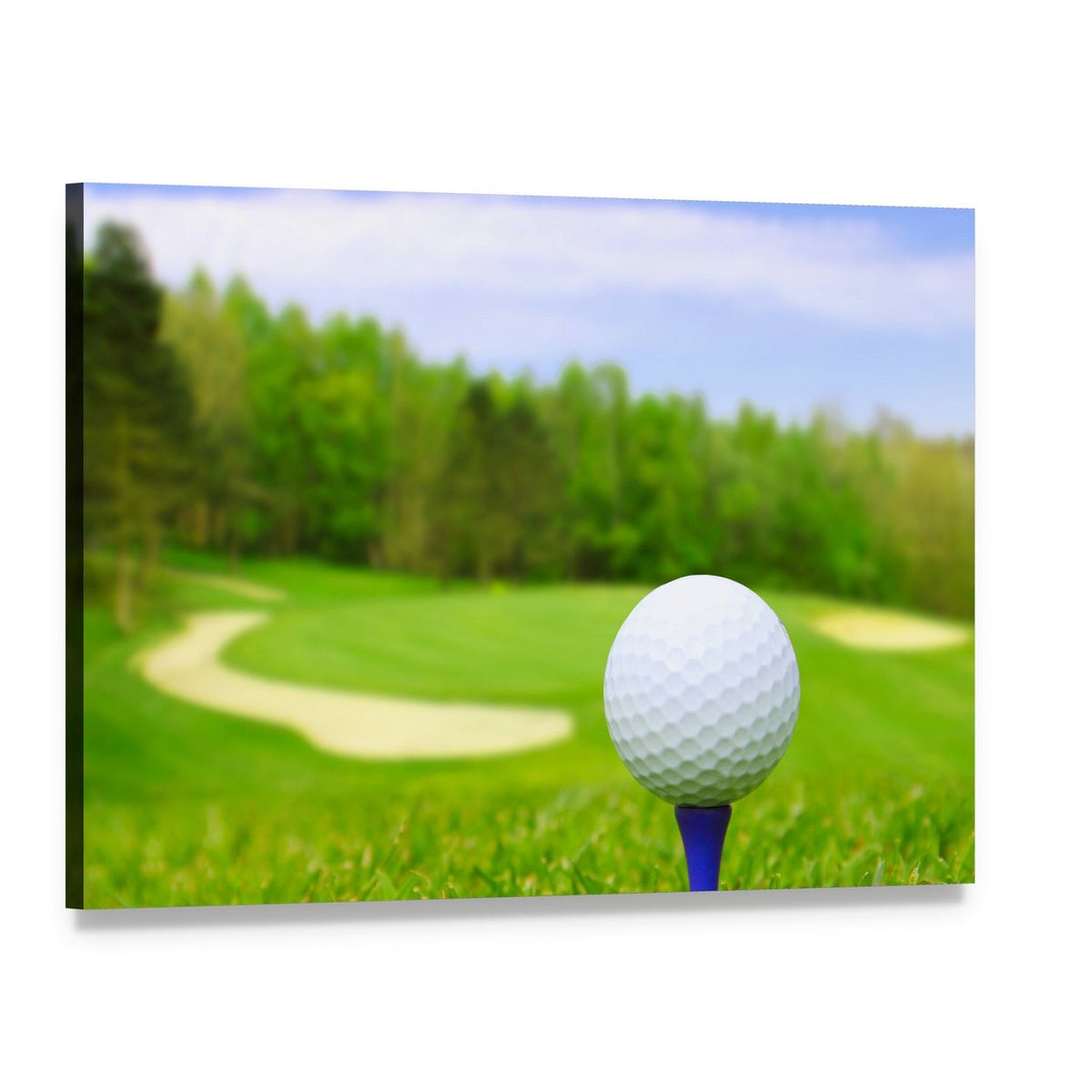 Golf Ball on Course Canvas Wall Art, single panel gallery wrapped canvas, angled product view