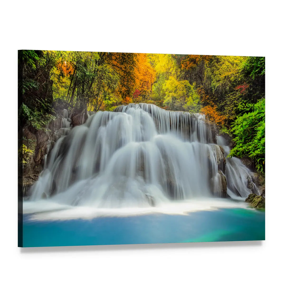 Tropical Waterfall In Thailand Canvas Wall Art, single panel gallery wrapped canvas, angled product view