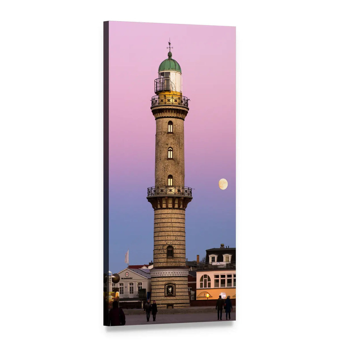 Warnemunde Lighthouse at Twilight Vertical Canvas Wall Art, 1 panel 1 Vertical layout gallery wrapped canvas set, angled product view