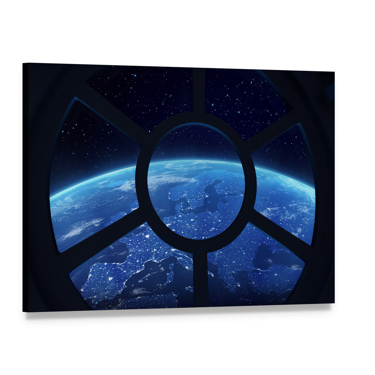 Earth View from Space Station Window Canvas Wall Art, single panel gallery wrapped canvas, angled product view