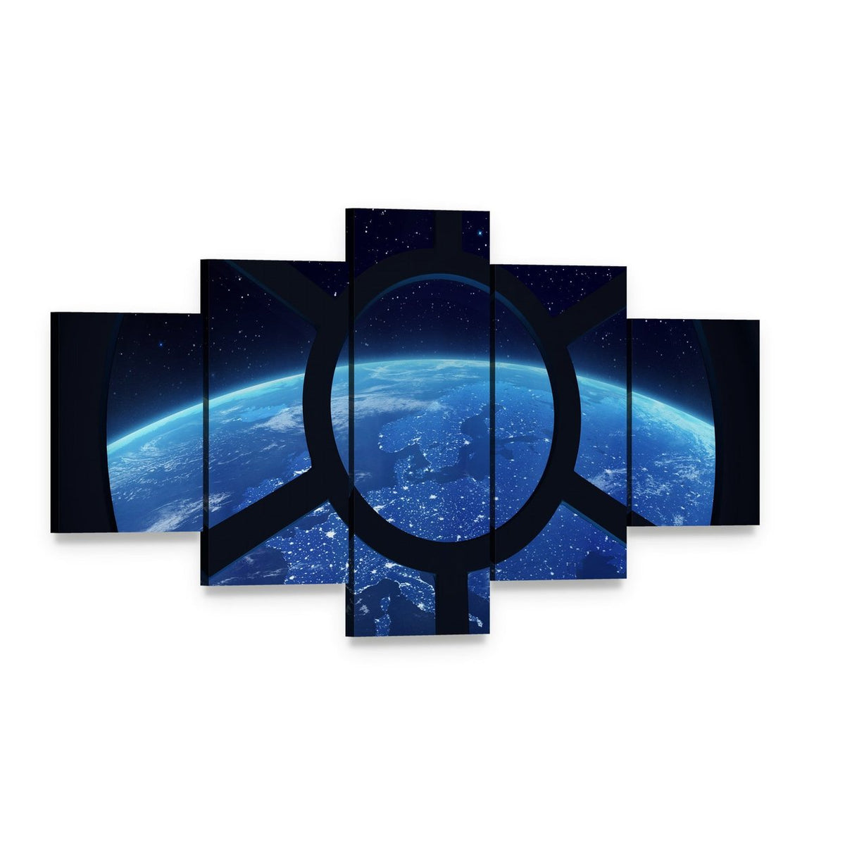 Earth View from Space Station Window Canvas Wall Art, 5 panel 5 Star layout gallery wrapped canvas set, angled product view