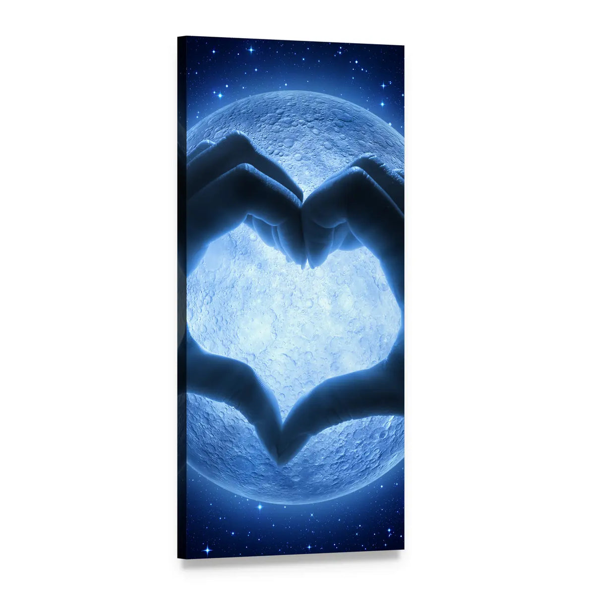 Hands Forming a Heart with Moon Vertical Canvas Wall Art, 1 panel 1 Vertical layout gallery wrapped canvas set, angled product view