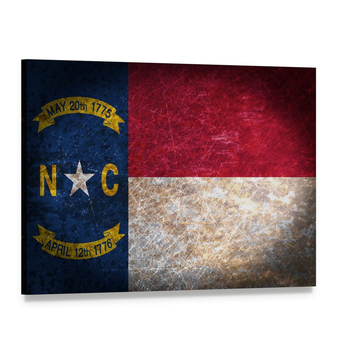 Vintage North Carolina Flag Canvas Wall Art, single panel gallery wrapped canvas, angled product view