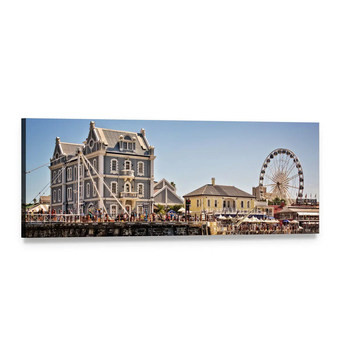 Cape Town Waterfront Harbor View Panoramic Canvas Wall Art, single panel gallery wrapped canvas, angled product view