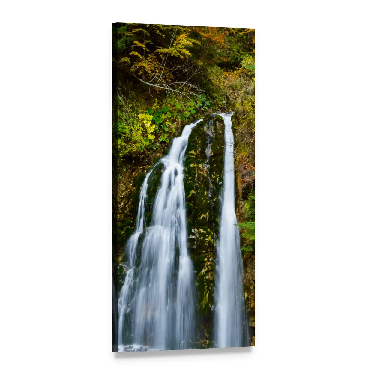 Autumn Forest Waterfall Vertical Canvas Wall Art, 1 panel 1 Vertical layout gallery wrapped canvas set, angled product view