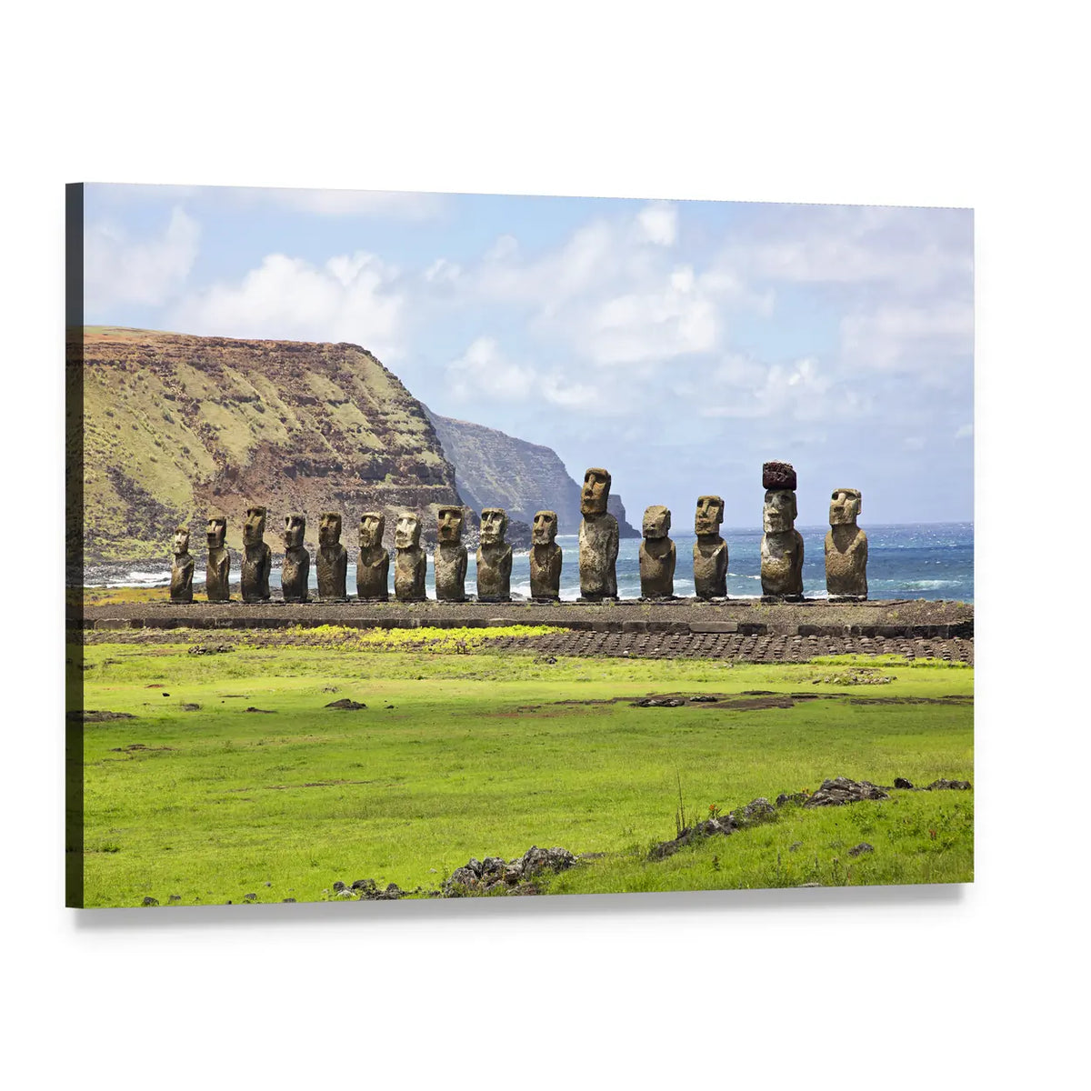 Ahu Tongariki Moai Statues Easter Island Canvas Wall Art, single panel gallery wrapped canvas, angled product view