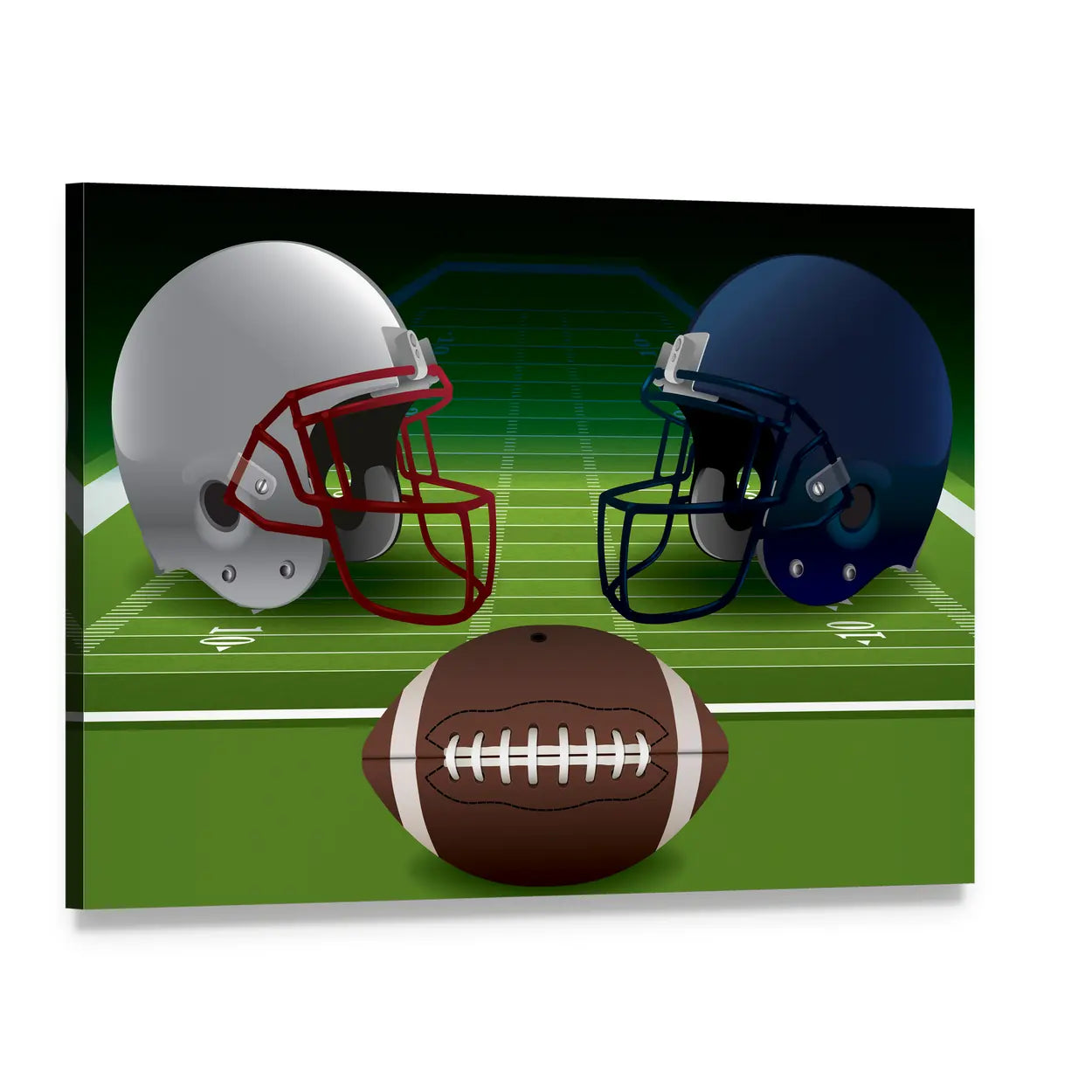 American Football Helmets Canvas Wall Art, single panel gallery wrapped canvas, angled product view