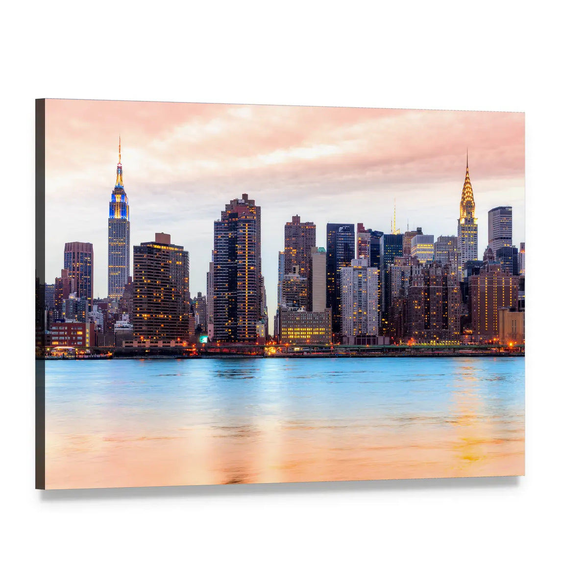 Midtown Manhattan Skyline at Dusk Canvas Wall Art, single panel gallery wrapped canvas, angled product view