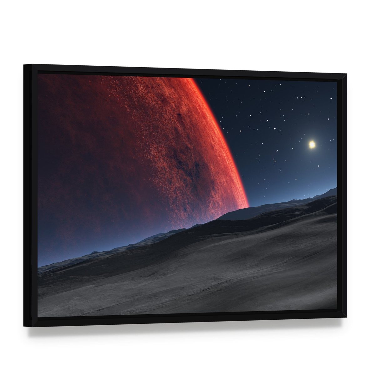 Deimos and Red Planet Canvas Wall Art, framed canvas in a black floater frame, angled product view