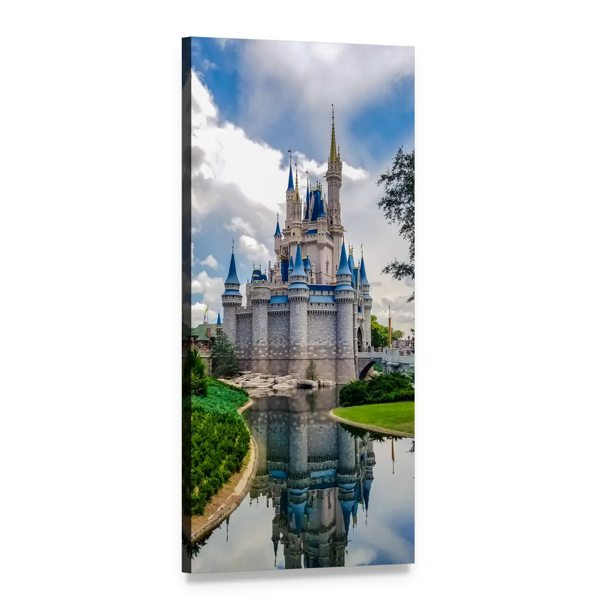Cinderella Castle at the Moat Vertical Canvas Wall Art, 1 panel 1 Vertical layout gallery wrapped canvas set, angled product view