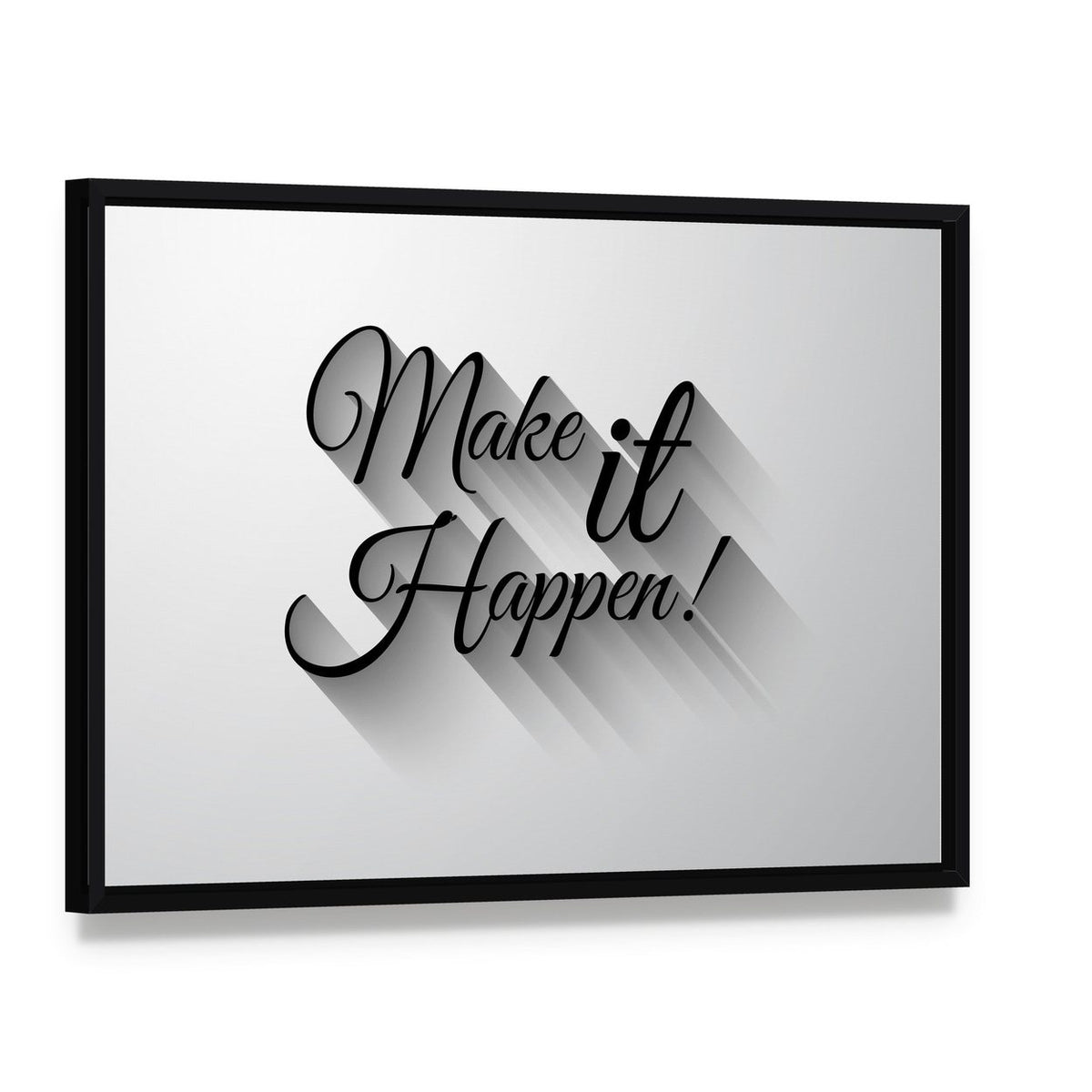 Make It Happen Quote Canvas Wall Art, framed canvas in a black floater frame, angled product view