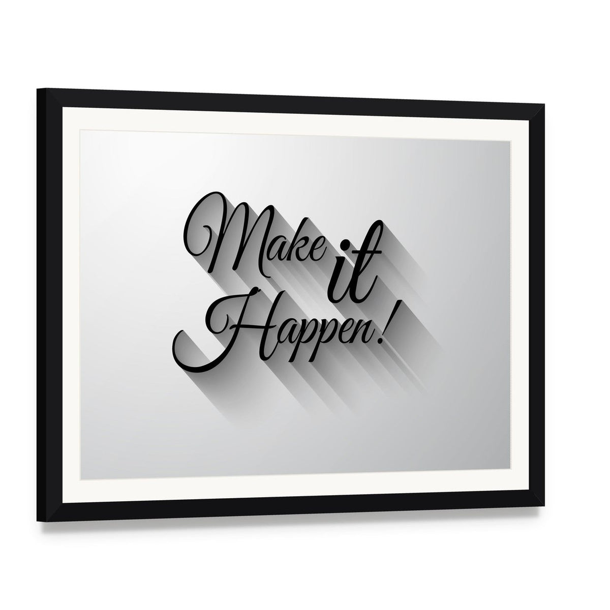 Make It Happen Quote Canvas Wall Art, framed print with white mat and black frame, angled product view