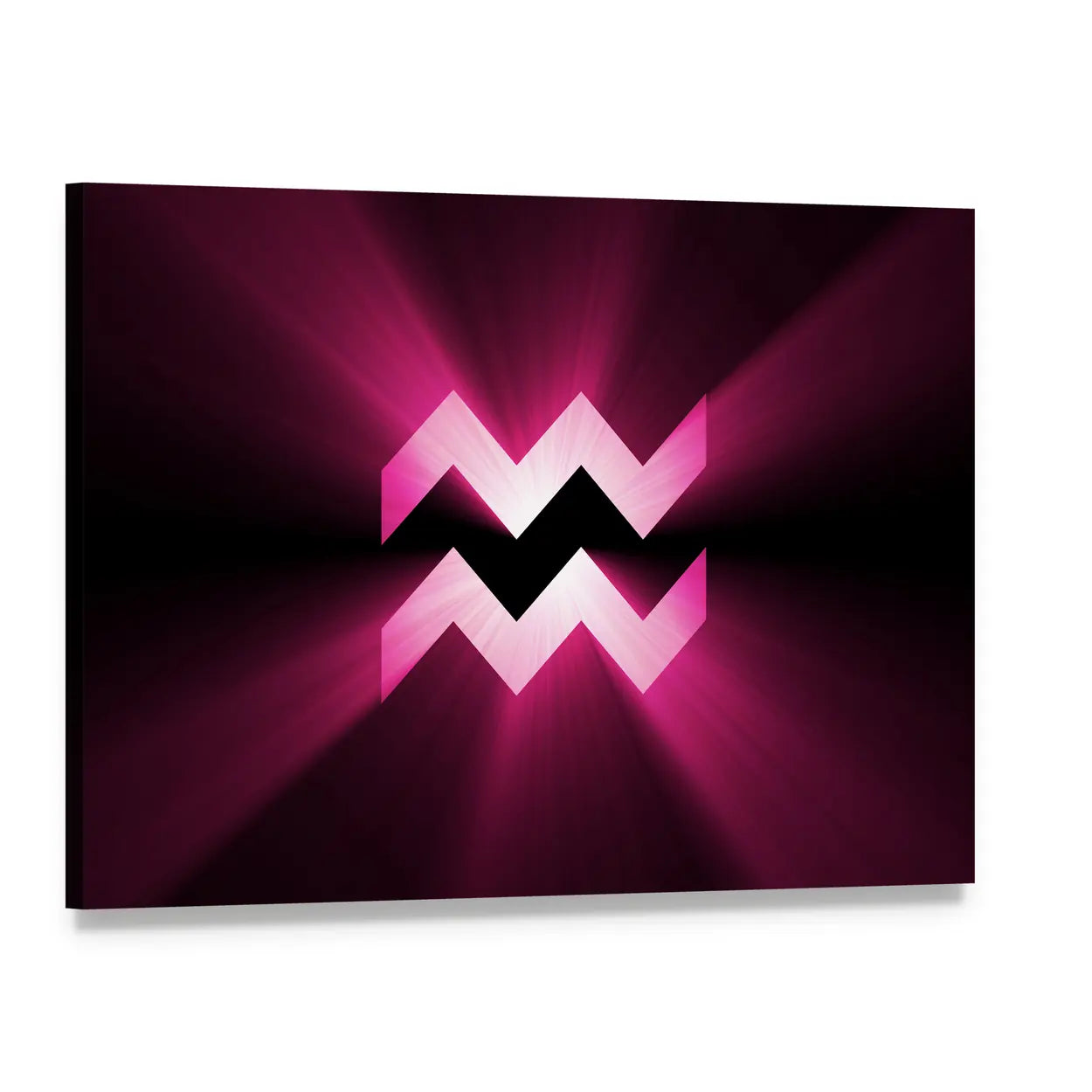 Glowing Pink Aquarius Zodiac Symbol Canvas Wall Art, single panel gallery wrapped canvas, angled product view