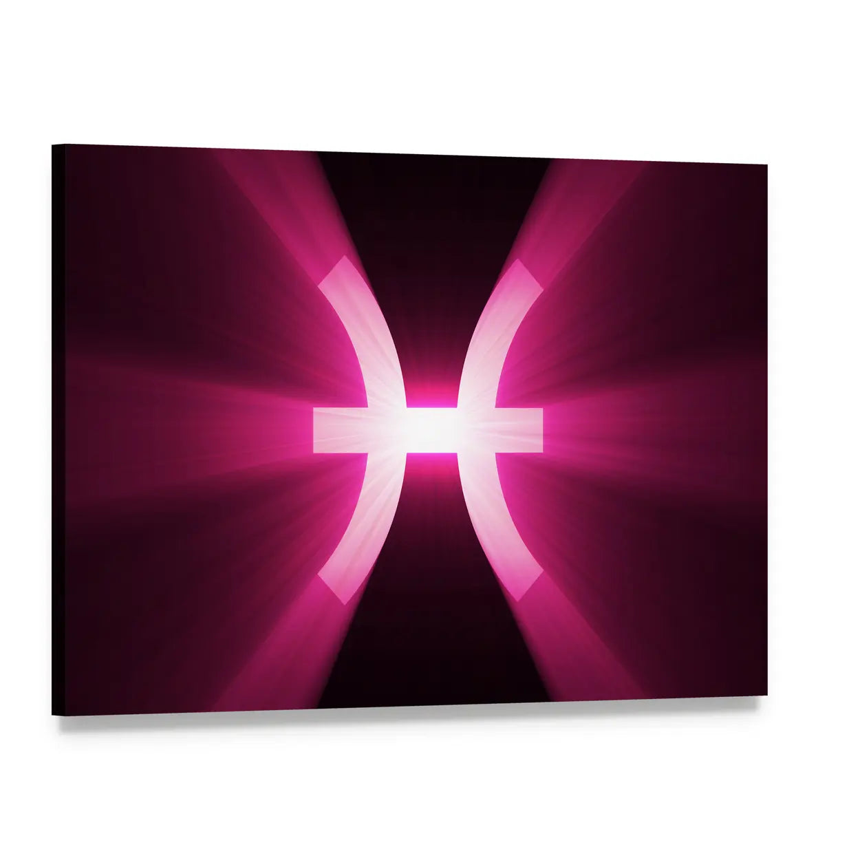 Glowing Pisces Zodiac Symbol Canvas Wall Art, single panel gallery wrapped canvas, angled product view