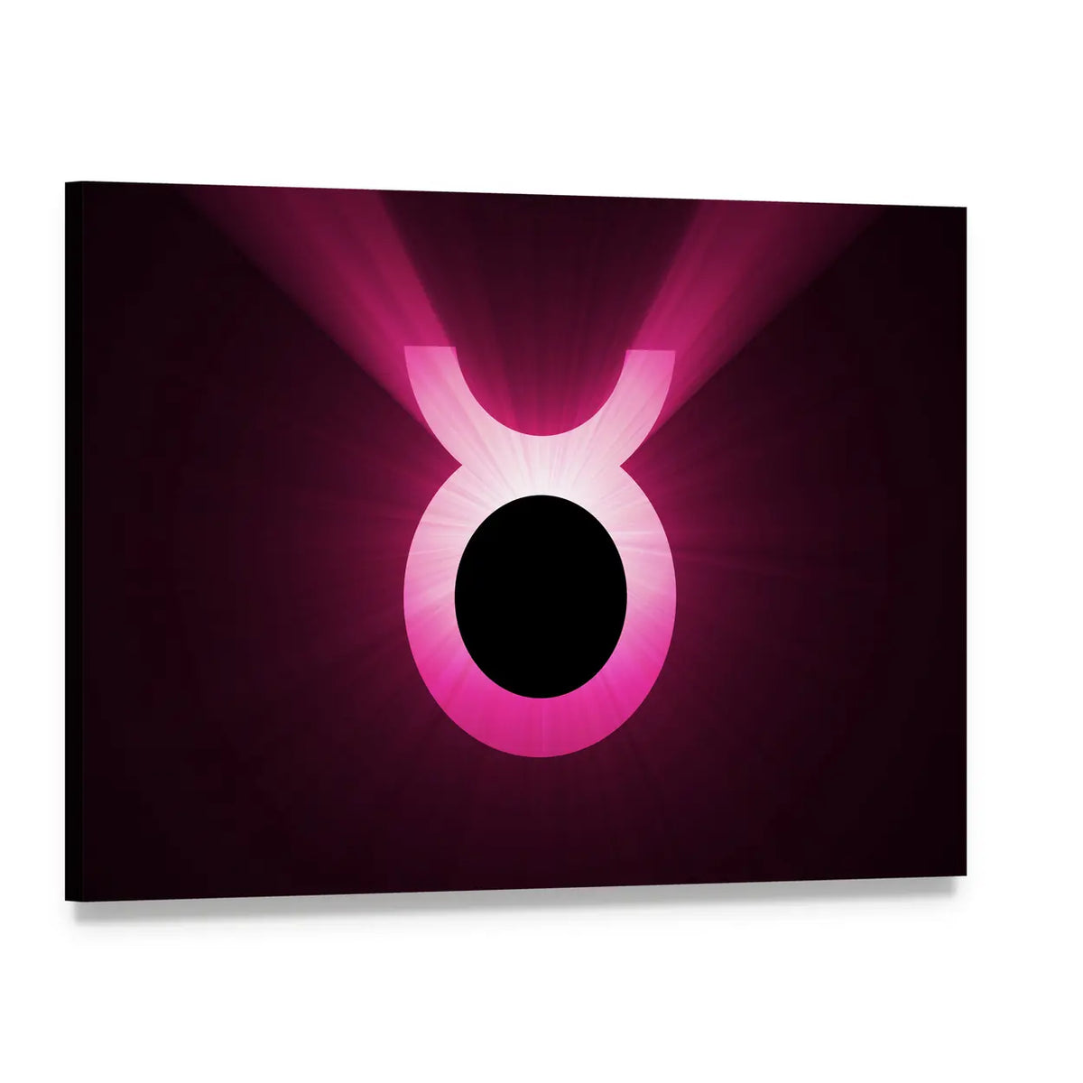Glowing Pink Taurus Zodiac Symbol Canvas Wall Art, single panel gallery wrapped canvas, angled product view