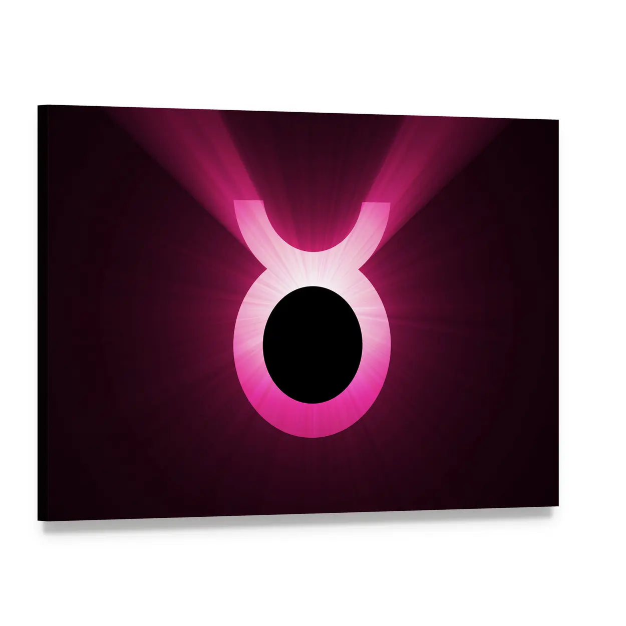 Glowing Pink Taurus Zodiac Symbol Canvas Wall Art, single panel gallery wrapped canvas, angled product view