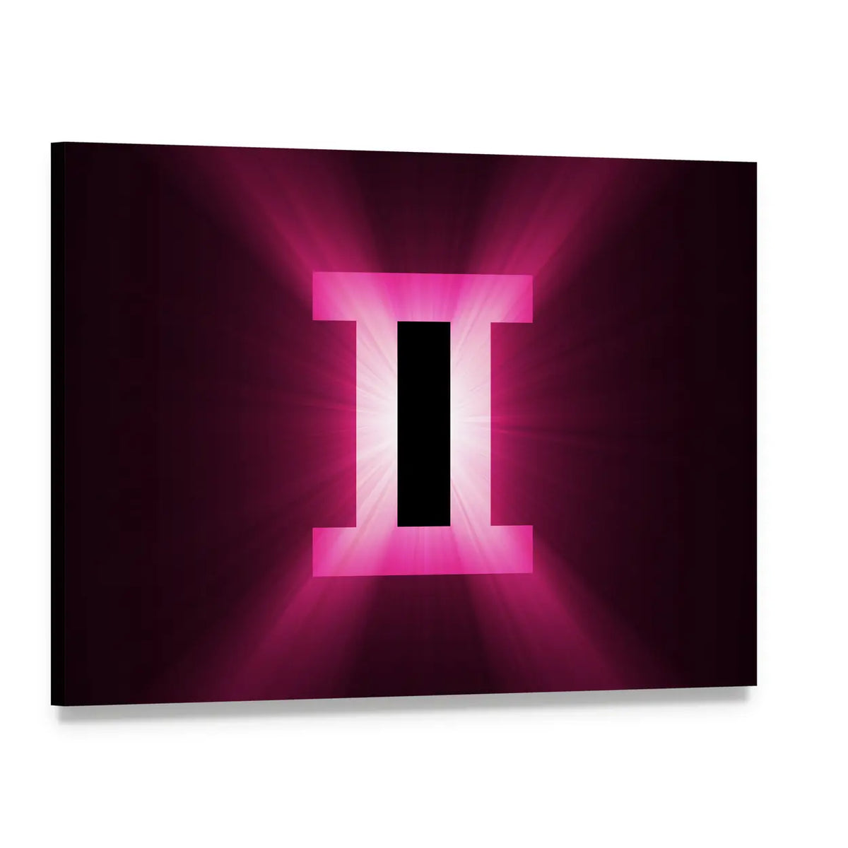Glowing Gemini Zodiac Symbol Canvas Wall Art, single panel gallery wrapped canvas, angled product view