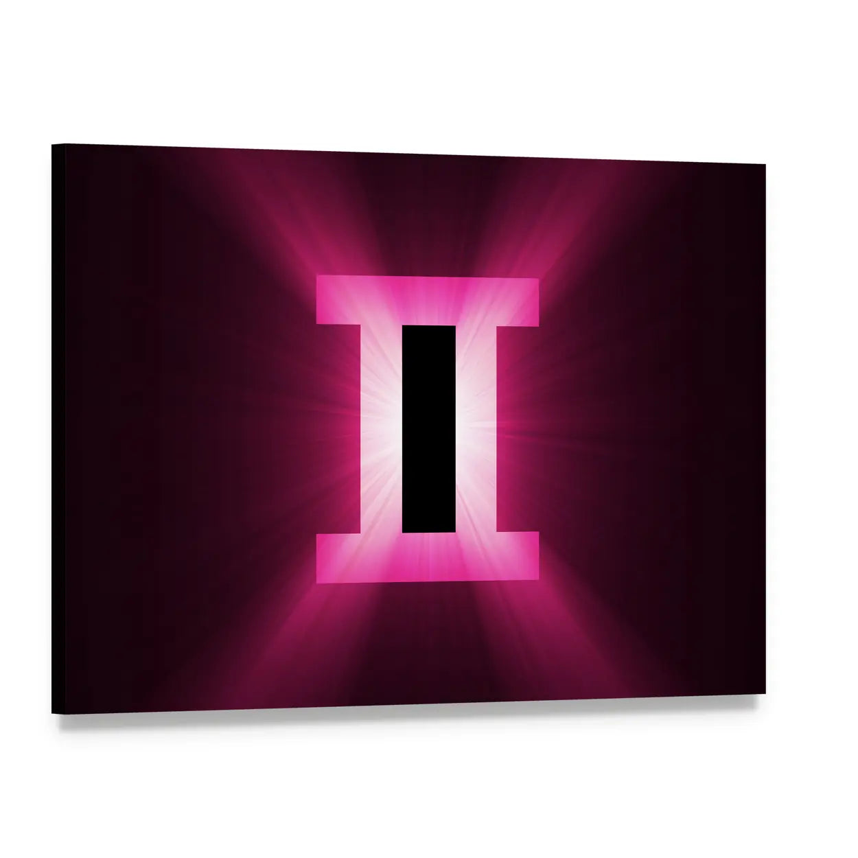 Glowing Gemini Zodiac Symbol Canvas Wall Art, single panel gallery wrapped canvas, angled product view