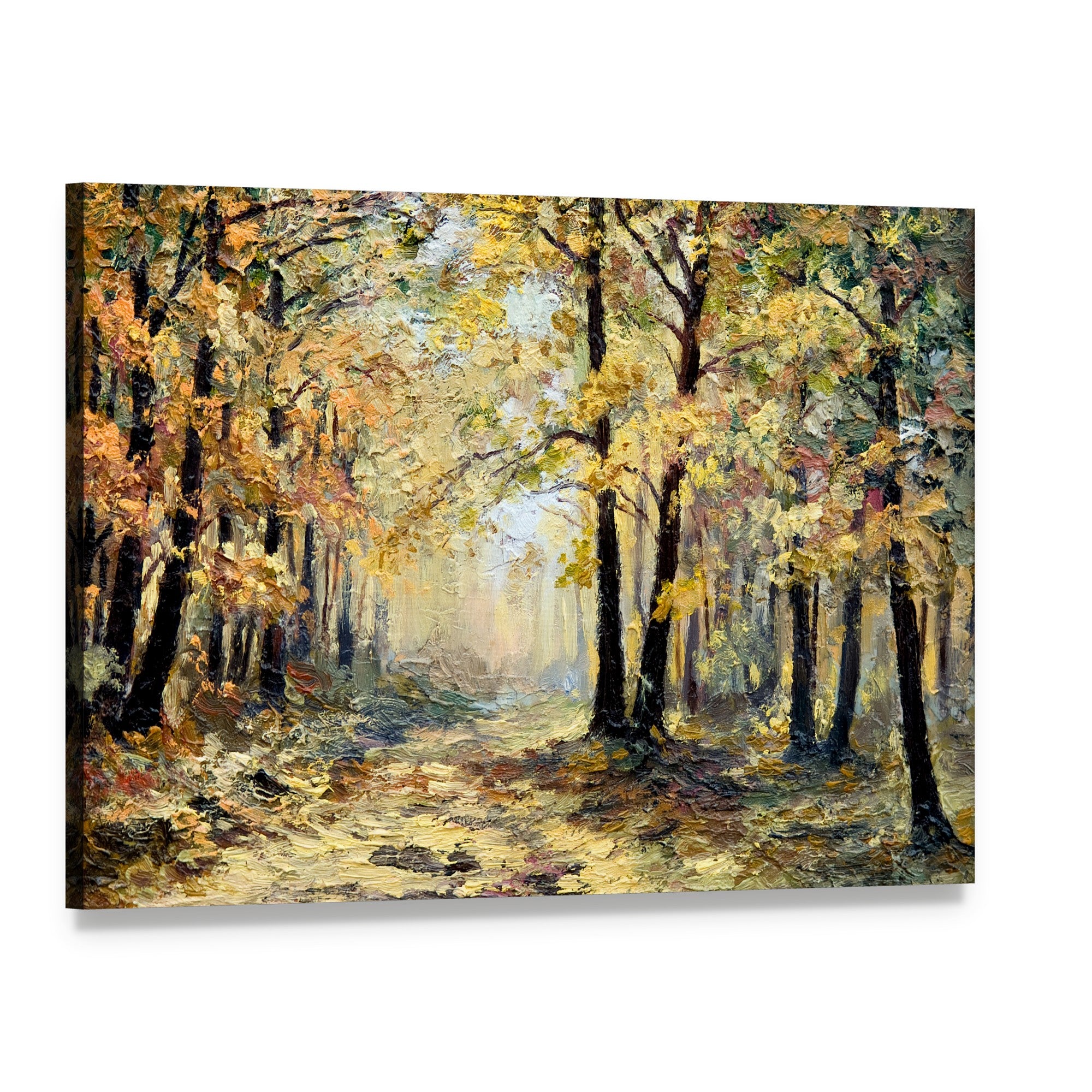 Autumn Forest Abstract Canvas Wall Art, single panel gallery wrapped canvas, angled product view