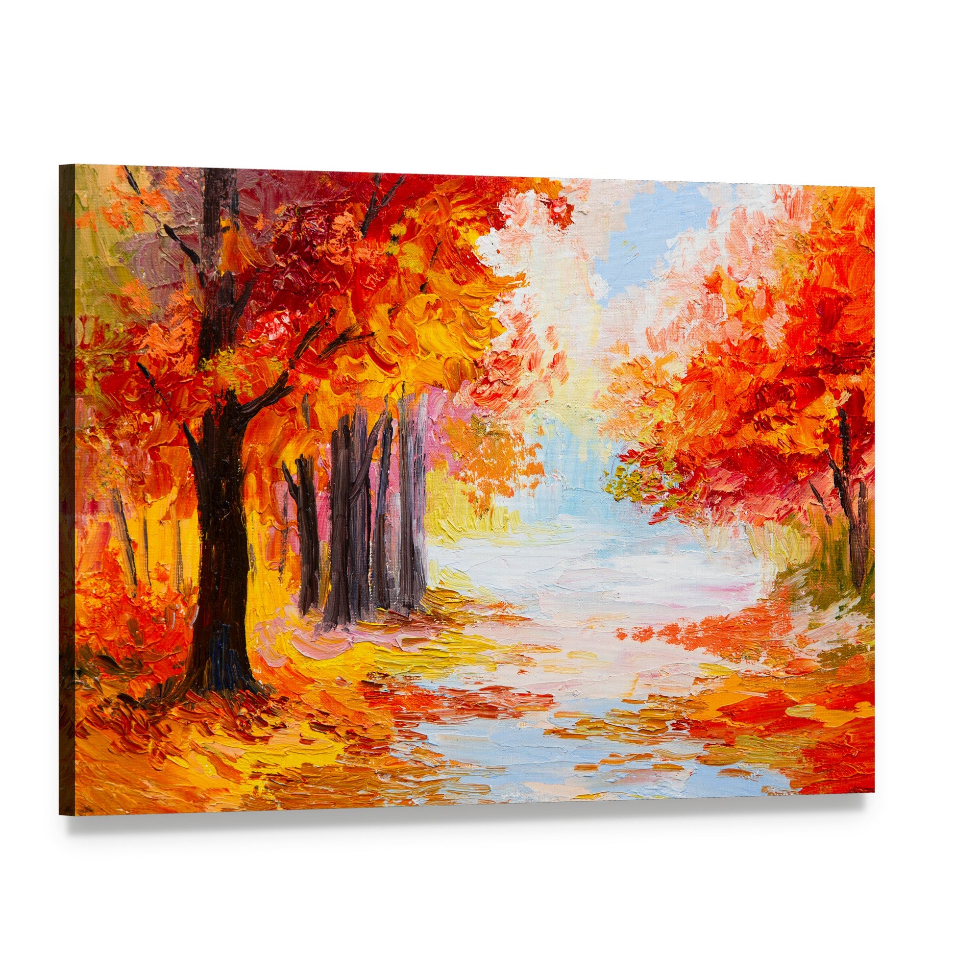 Abstract Autumn Forest Canvas Wall Art, single panel gallery wrapped canvas, angled product view