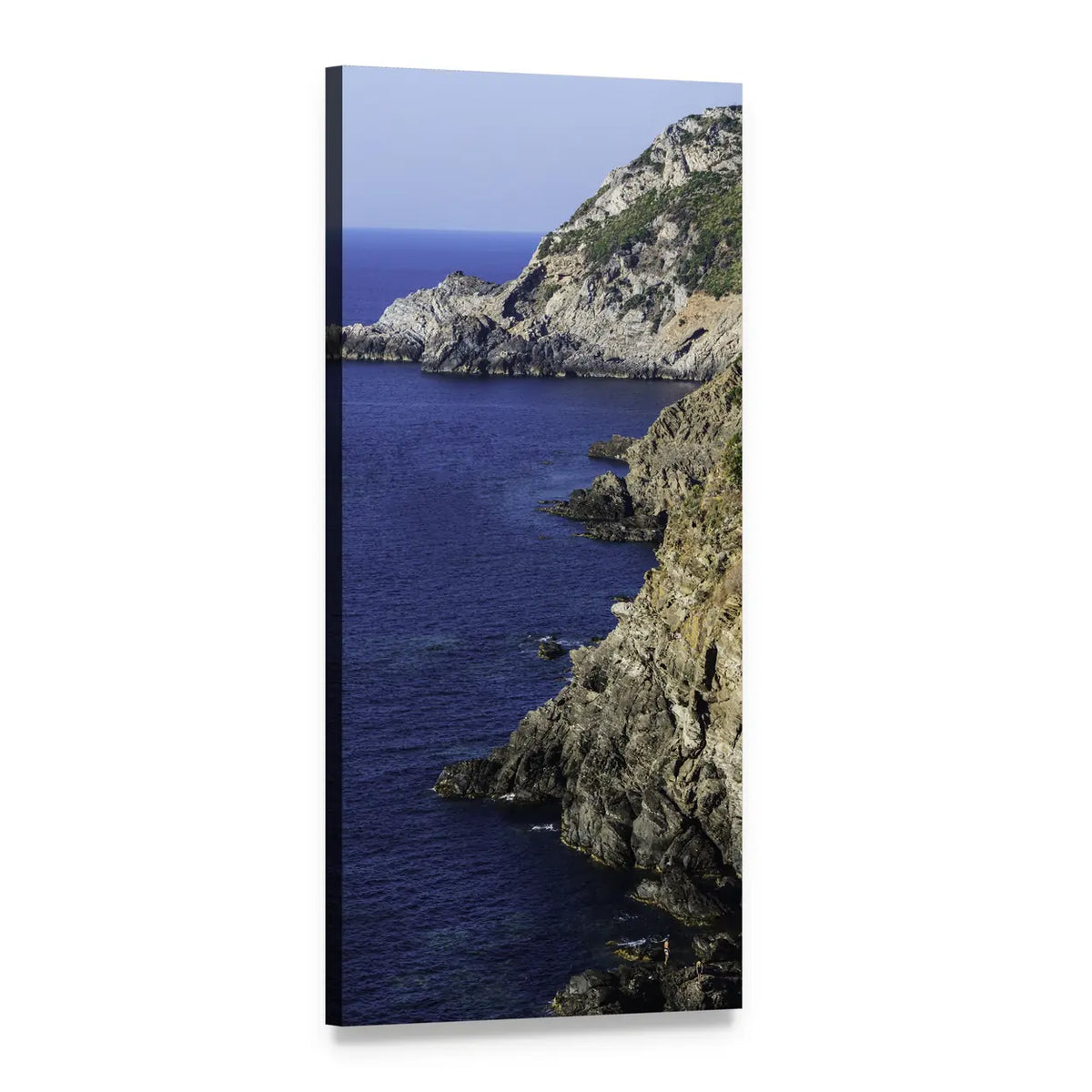 Coastal Cliffs Over Deep Blue Sea Vertical Canvas Wall Art, 1 panel 1 Vertical layout gallery wrapped canvas set, angled product view